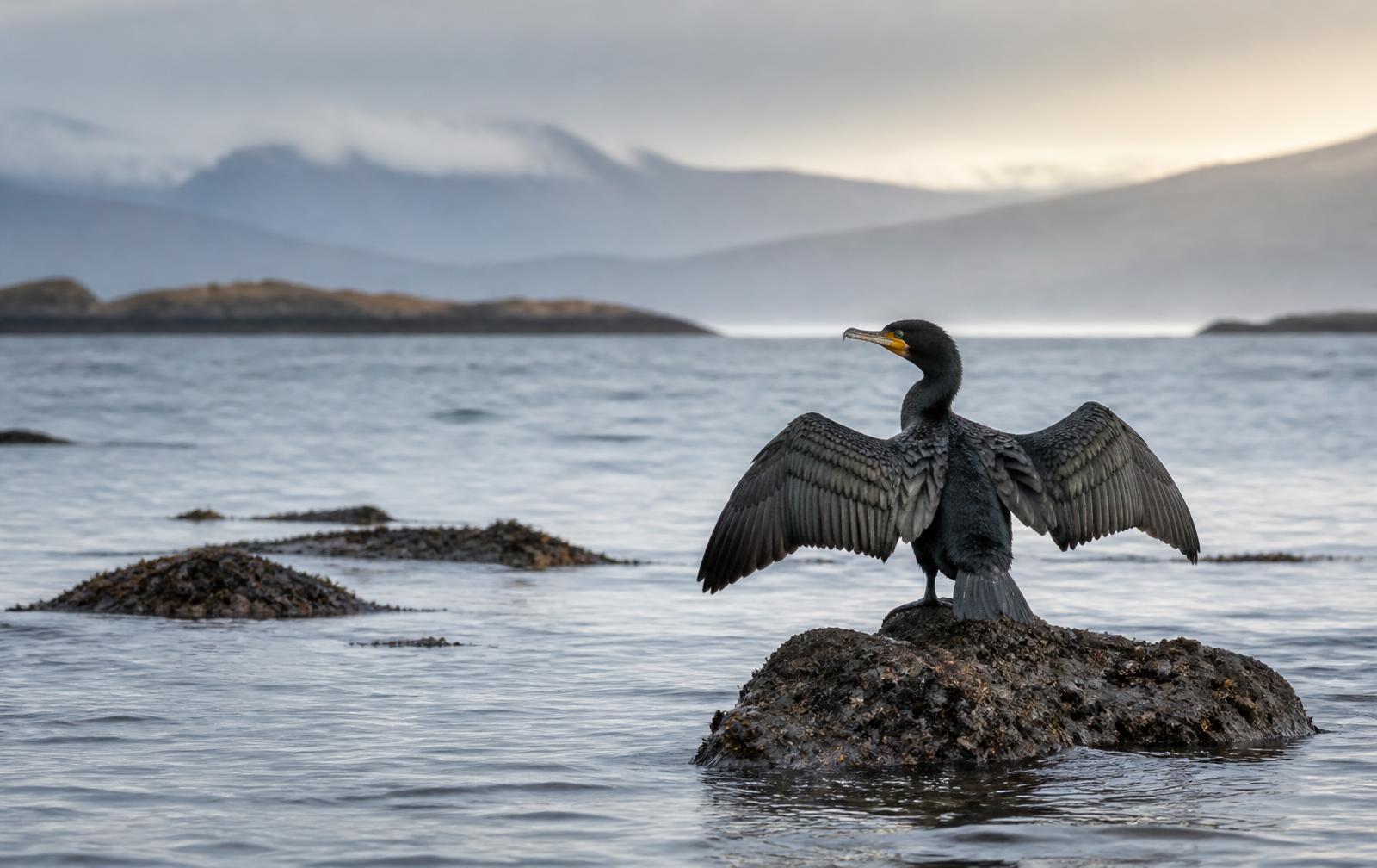 Cover of the NorthPeak Advisory white paper: a cormorant drying its wings on a rock